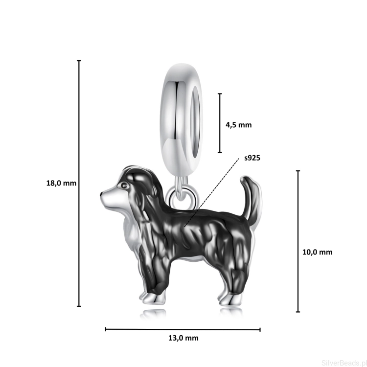 Wielkość zawieszki charms ze srebra próby 925 koralik Piesek rasy Border Collie