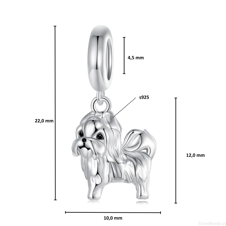 Wielkość zawieszki charms ze srebra próby 925 koralik  Piesek rasy Shih Tzu