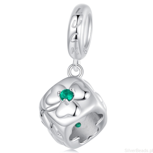 Kostka szczęścia z grawerem charms srebrna zawieszka beads srebro 925