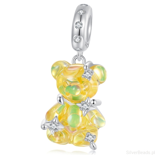 Żółty miś z gwiazdkami srebrny charms zawieszka beads srebro 925