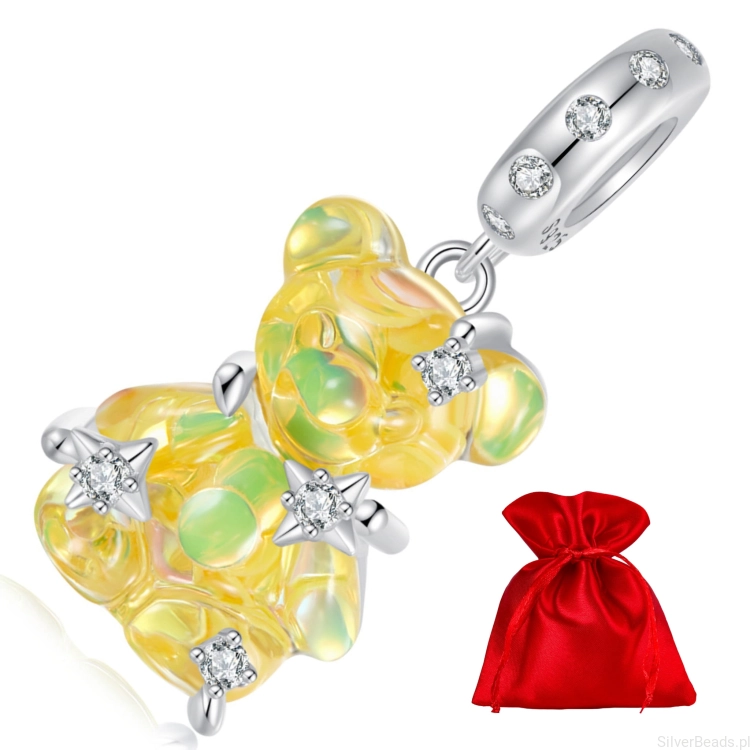 Elegancki satynowy woreczek gratis do każdego zamówienia koralików charms Żółty miś z gwiazdkami