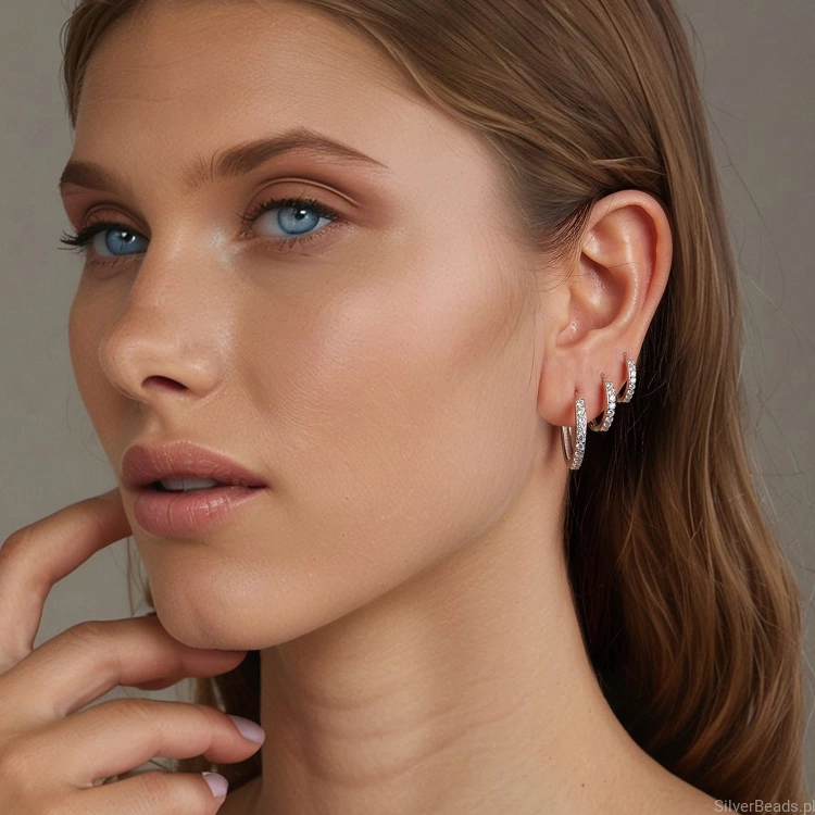 eleganckie srebrne kolczyki koła w drobne kryształki