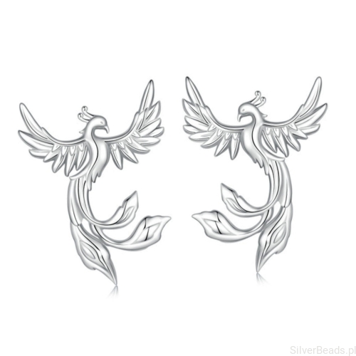 Srebrne kolczyki ptaki Feniks sztyfty srebro 925
