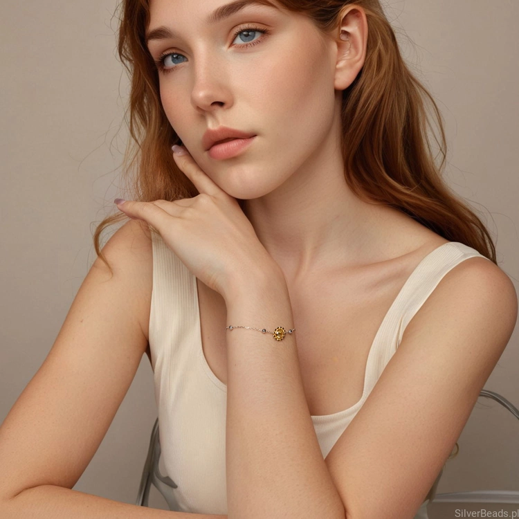 bransoletka ze srebra ze słonecznikiem i kuleczkami