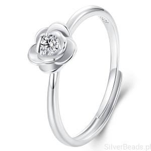Srebrny regulowany pierścionek róża z Moissanitem 0,1 ct srebro 925