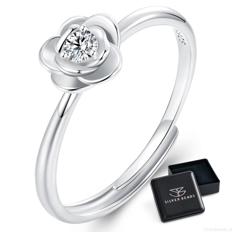 Eleganckie prezentowe pudełeczko gratis. Pierścionki moissanit róża z Moissanitem 0,1 ct