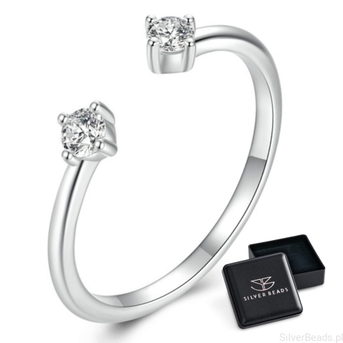 Eleganckie prezentowe pudełeczko gratis. Pierścionki moissanit z dwoma Moissanitami 0,1 ct