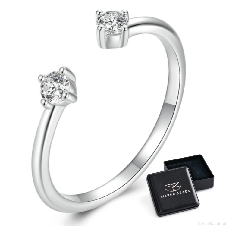 Eleganckie prezentowe pudełeczko gratis. Pierścionki moissanit z dwoma Moissanitami 0,1 ct