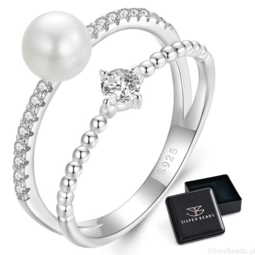 Eleganckie prezentowe pudełeczko gratis. Pierścionki moissanit   z Moissanitem 0,1 ct i perłą seashell