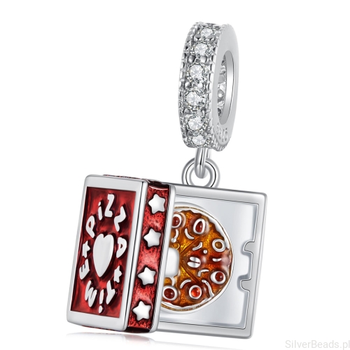 Otwierane pudełko pizzy srebrny charms zawieszka beads srebro 925