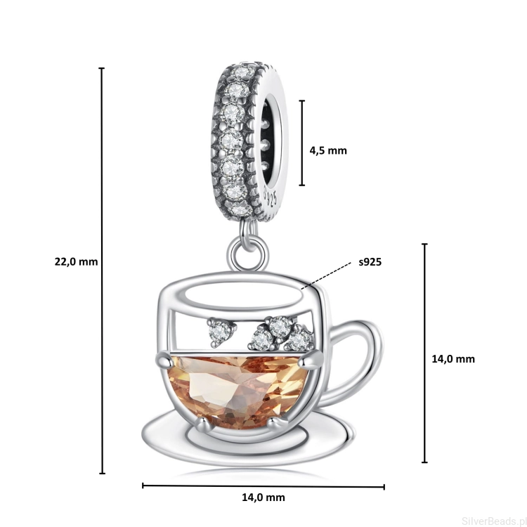 Wielkość zawieszki charms ze srebra próby 925 koralik Filiżanka kawy