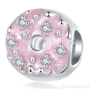 Donut pączek z różowym lukrem srebrny koralik charms srebro 925