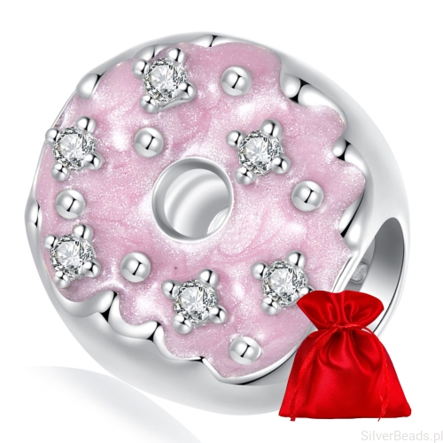 Elegancki satynowy woreczek gratis do każdego zamówienia koralików charms  Donut pączek z różowym lukrem