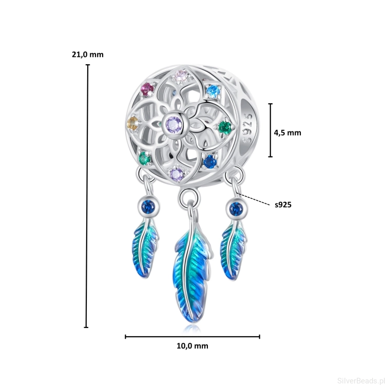 Wymiary koralika charms ze srebra próby 925 beads Łapacz snów w kryształki w kolorach tęczy