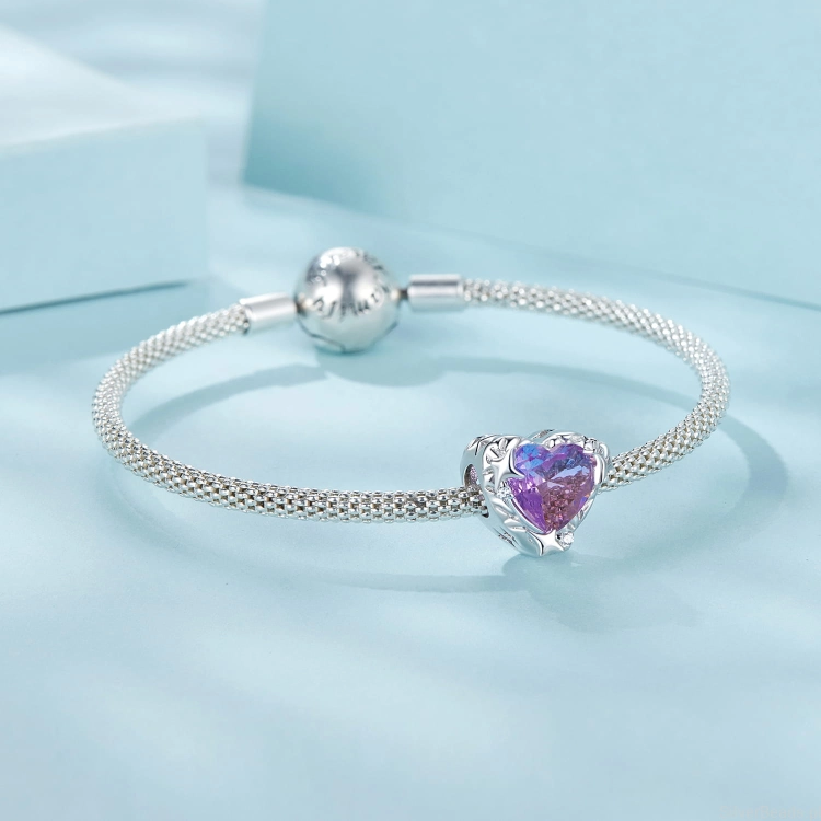 Charms srebro 925 Fioletowo-niebieskie serduszko koralik do bransoletki modułowej charms