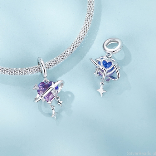 Charms ze srebra próby 925 serduszko z gwiazdkami