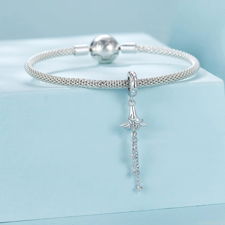srebrny charms próba 925 Lilia z wiszącymi kryształkami