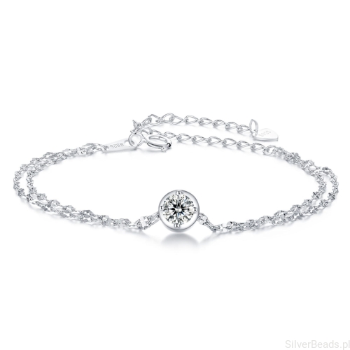 odwójna srebrna bransoletka o splocie klasycznym z Moissanitem 0,5 ct