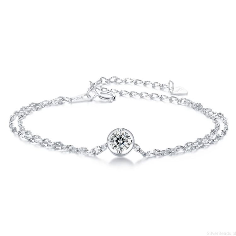 odwójna srebrna bransoletka o splocie klasycznym z Moissanitem 0,5 ct