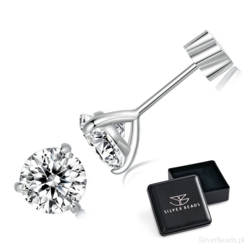 Eleganckie prezentowe pudełeczko gratis do srebrnych kolczyków z Moissanitem z Moissanitami 5,0x5,0mm