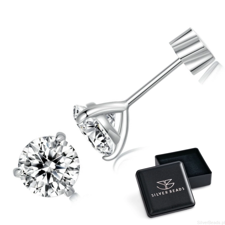 Eleganckie prezentowe pudełeczko gratis do srebrnych kolczyków z Moissanitem z Moissanitami 5,0x5,0mm