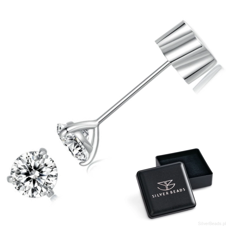 Eleganckie prezentowe pudełeczko gratis do srebrnych kolczyków z Moissanitem z Moissanitami 5,0x5,0mm