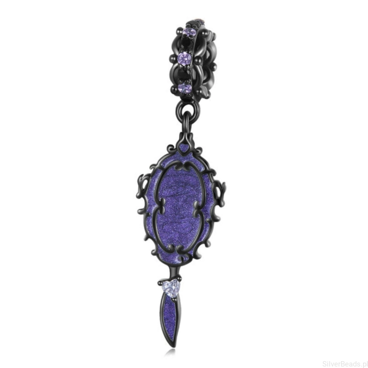 Magiczne czarne lusterko srebrna zawieszka charms beads srebro 925