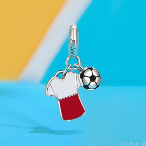 srebrny charms próba 925 koszulka z flagą polski