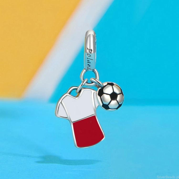 srebrny charms próba 925 koszulka z flagą polski