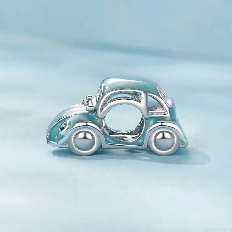 Charms srebro 925 Niebieski samochód koralik do bransoletki modułowej charms