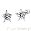 Gwiazdki z kryształowymi środkami srebrne kolczyki sztyfty zakręcane