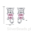 Wymiary wielkość srebrnych kolczyków. Srebrne kolczyki Urocze kotki z różowymi serduszkami
