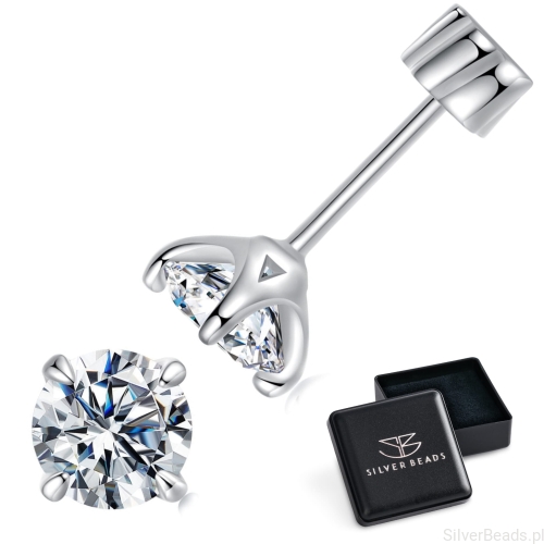 Eleganckie prezentowe pudełeczko gratis do srebrnych kolczyków z Moissanitem sztyfty zakręcane gwiazdką z Moissanitami 0,5 ct