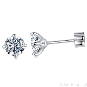 Srebrne kolczyki sztyfty zakręcane z Moissanitami 0,5 ct srebro 925