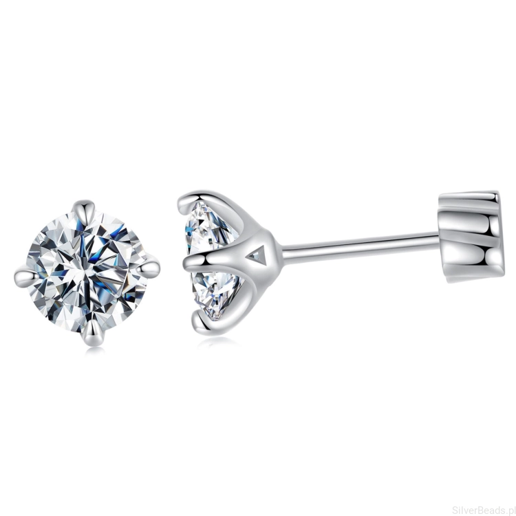 Srebrne kolczyki sztyfty zakręcane gwiazdką z Moissanitami 0,5 ct srebro 925