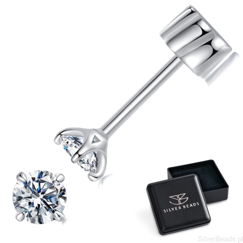 Eleganckie prezentowe pudełeczko gratis do srebrnych kolczyków z Moissanitem zakręcane gwiazdką z Moissanitami 0,1 ct srebro 925