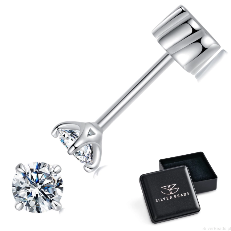 Eleganckie prezentowe pudełeczko gratis do srebrnych kolczyków z Moissanitem zakręcane gwiazdką z Moissanitami 0,1 ct srebro 925