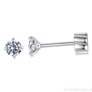 Srebrne kolczyki sztyfty zakręcane gwiazdką z Moissanitami 0,1 ct srebro 925
