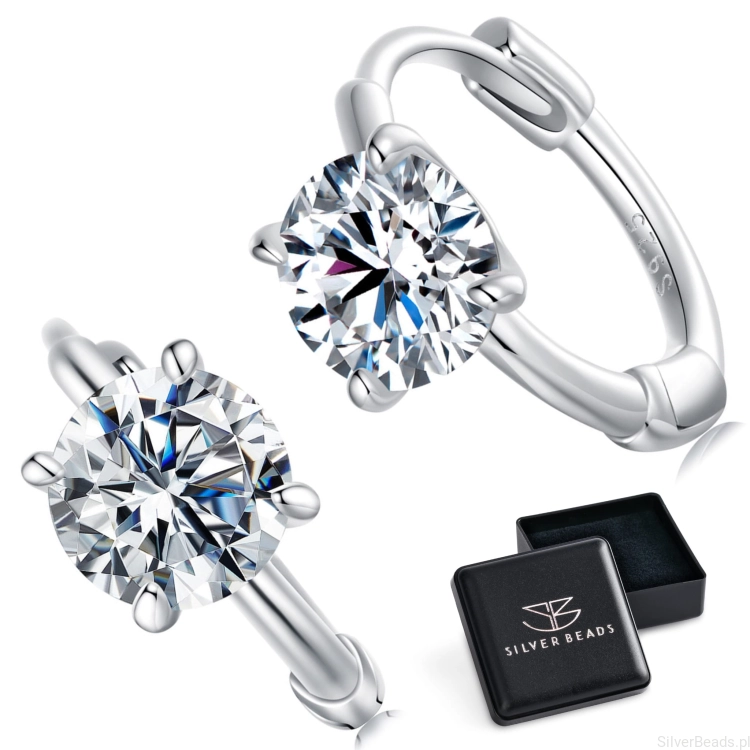 Eleganckie prezentowe pudełeczko gratis do srebrnych kolczyków zz Moissanitem 0,5 ct