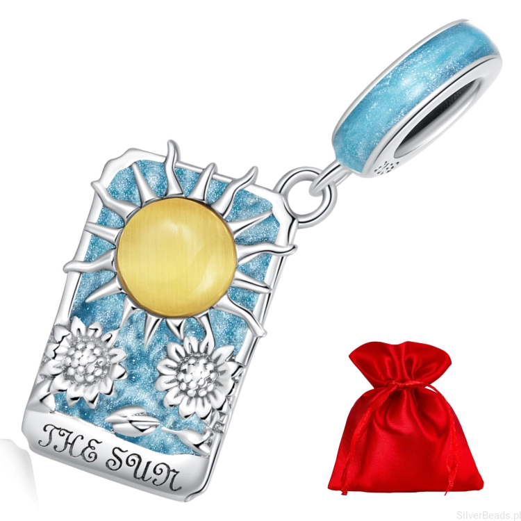 Elegancki satynowy woreczek gratis do każdego zamówienia koralików charms  Karta Tarota słońce