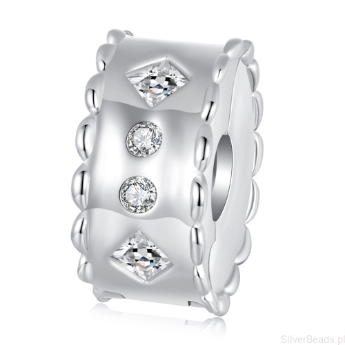 pinka w kryształy stoper srebrny charms beads srebro 925