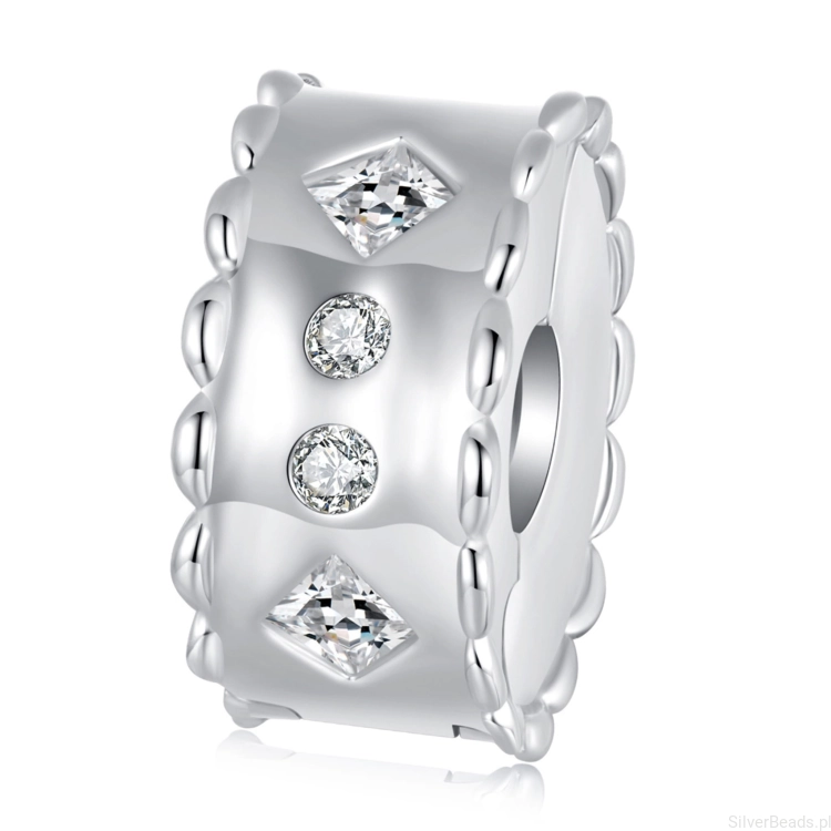pinka w kryształy stoper srebrny charms beads srebro 925