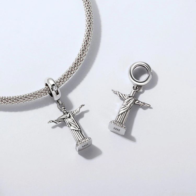 Srebrna modułowa bransoletka typu Pandora i charms Statua Chrystusa w Rio