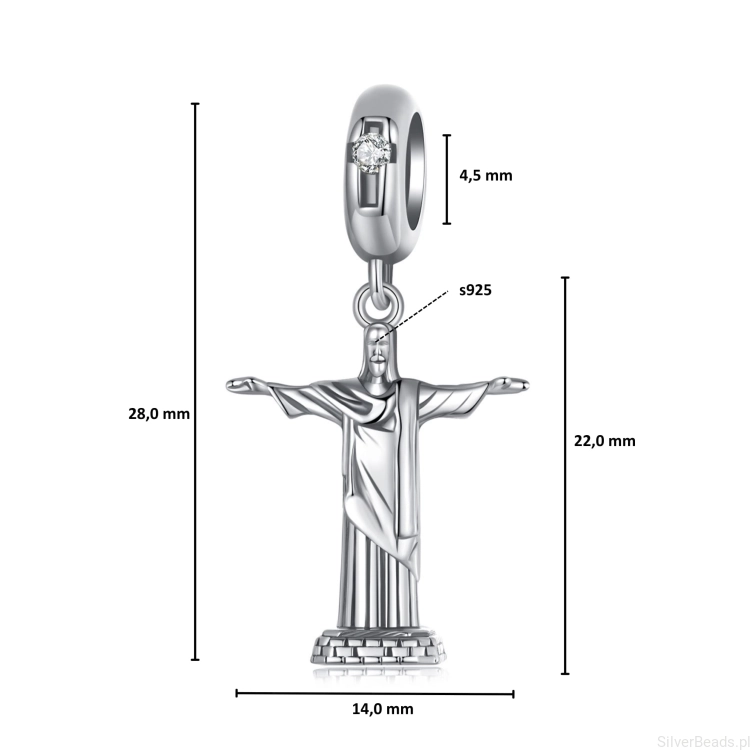 Wielkość zawieszki charms ze srebra próby 925 koralik Statua Chrystusa w Rio