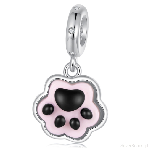 Świecąca w ciemności kocia łapka srebrny charms zawieszka beads