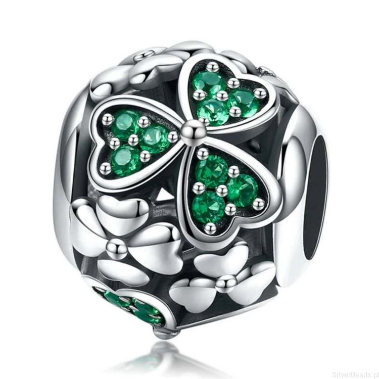 Srebrny charms kula z czterolistnych koniczynek koralik beads srebro 925