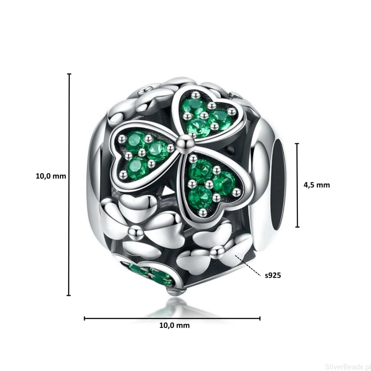 Wymiary koralika charms ze srebra próby 925 beads kula z czterolistnych koniczynek