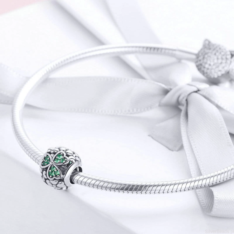 Charms srebro 925 kula z czterolistnych koniczynek koralik do bransoletki modułowej charms