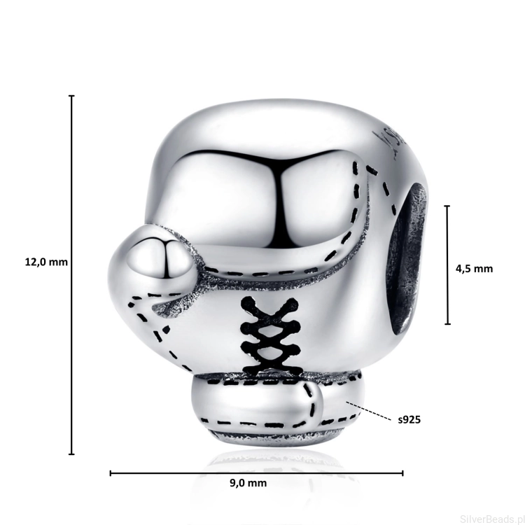 Wymiary koralika charms ze srebra próby 925 beads Rękawica bokserska