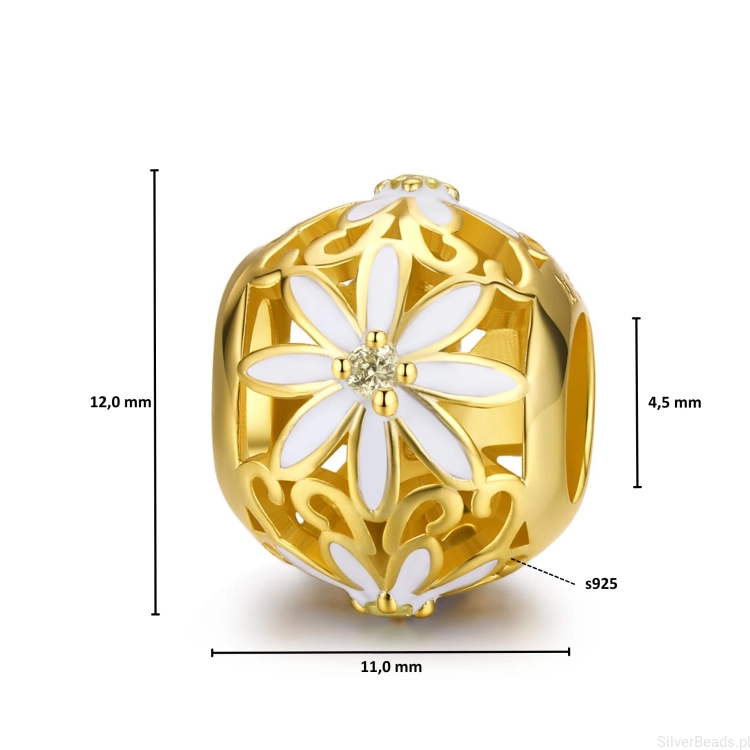 Wymiary koralika charms ze srebra próby 925 beads Koralik w stokrotki